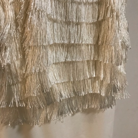 Halston Mini Fringe Halter Neck Party Dress in Ivory - Size 4 - Picture 5 of 7
